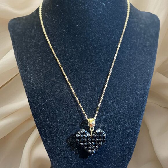 Crystal heart pendant with gold plated chain (black and multicolor crystals) - Picture 2 of 2